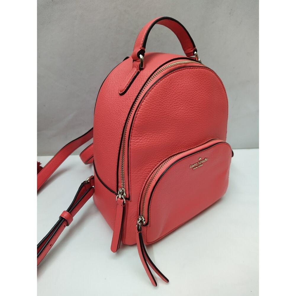Kate Spade New York Jackson Coral Red Pebbled Leather Zipper Top Handle Backpack - Picture 16 of 16